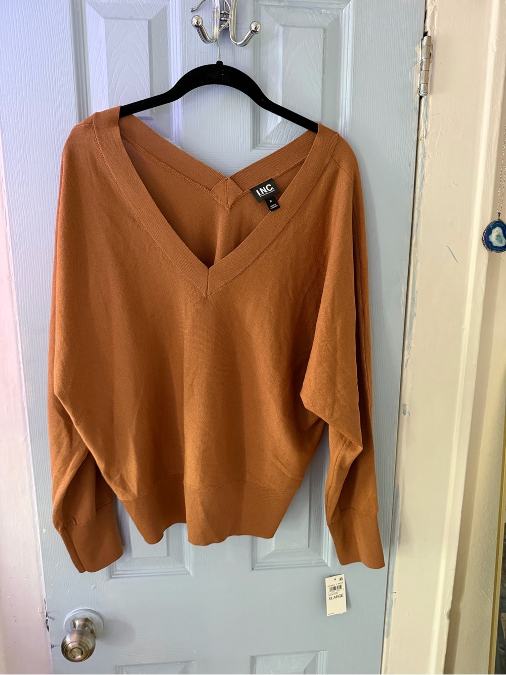 INC International Concepts V-Neck Sweater in Rust Orange